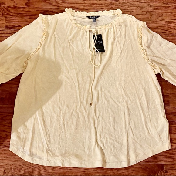 Lauren by Ralph Lauren Tie Front Women’s  Blouse, Yellow, NWT - Picture 3 of 3